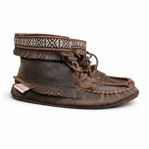 Vintage Leather Moccasin Boots Fringe Ankle Boots Boho Tribal Style 8